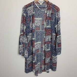 Patch print kimono with bell sleeve